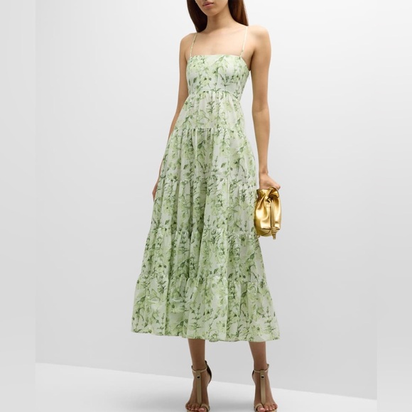 Cinq a Sept Green Floral Cotton Mid-length Dress - Picture 1 of 5